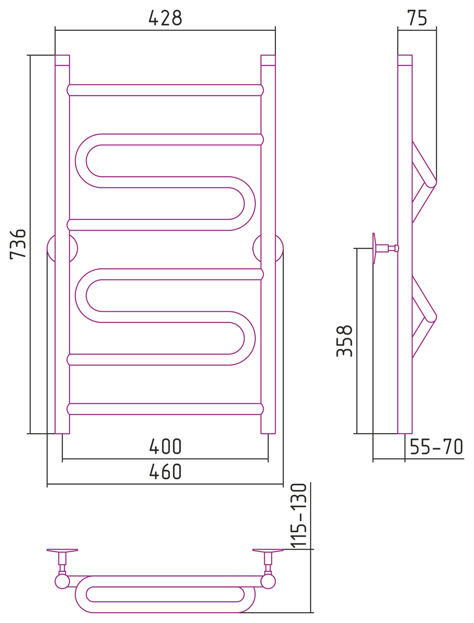 Полотенцесушитель водяной Стилье Универсал-51 800x400