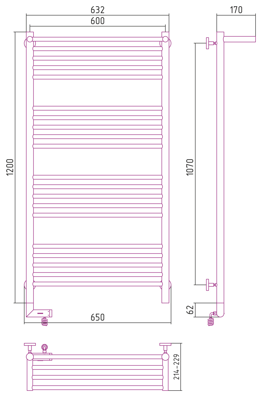 Полотенцесушитель электрический Сунержа Богема 2.0 с полкой 1200x600
